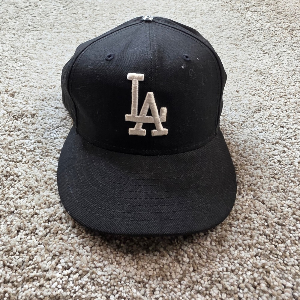 New Era LA Dodgers Fitted Hat Mens 7 1/2 Black Wool 59FIFTY MLB Baseball Cap